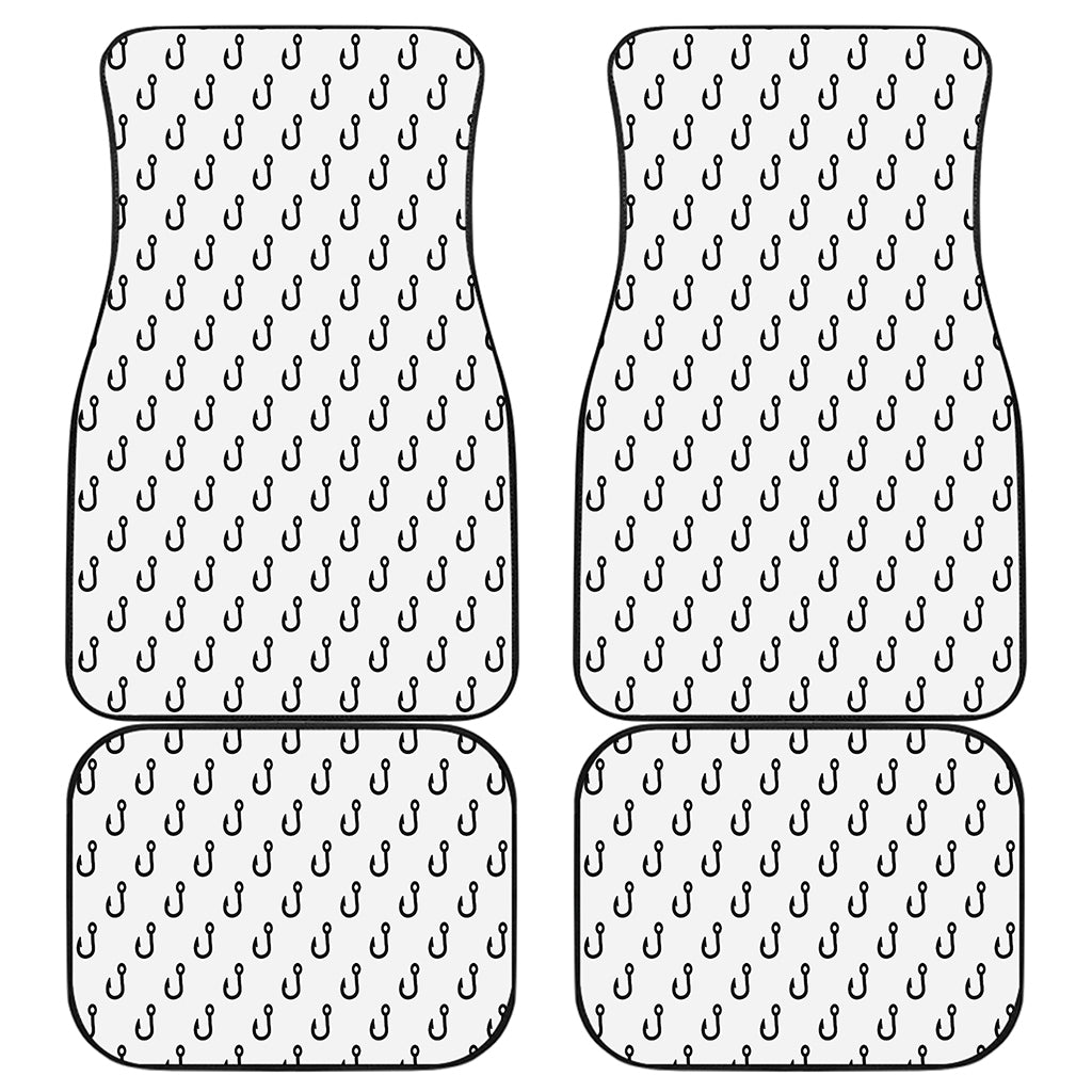 White And Black Fishing Hooks Print Front and Back Car Floor Mats