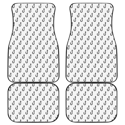 White And Black Fishing Hooks Print Front and Back Car Floor Mats