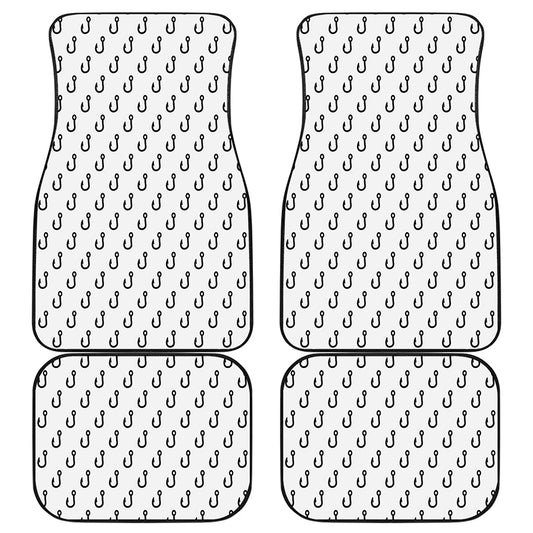 White And Black Fishing Hooks Print Front and Back Car Floor Mats