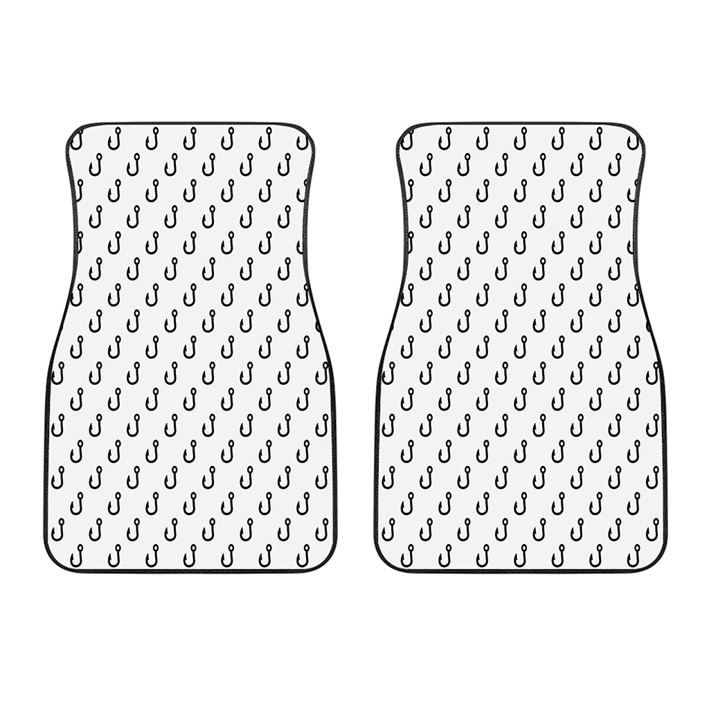 White And Black Fishing Hooks Print Front Car Floor Mats