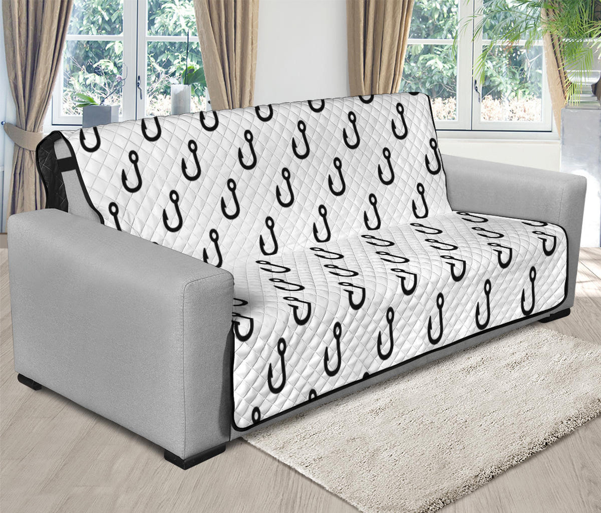 White And Black Fishing Hooks Print Futon Protector