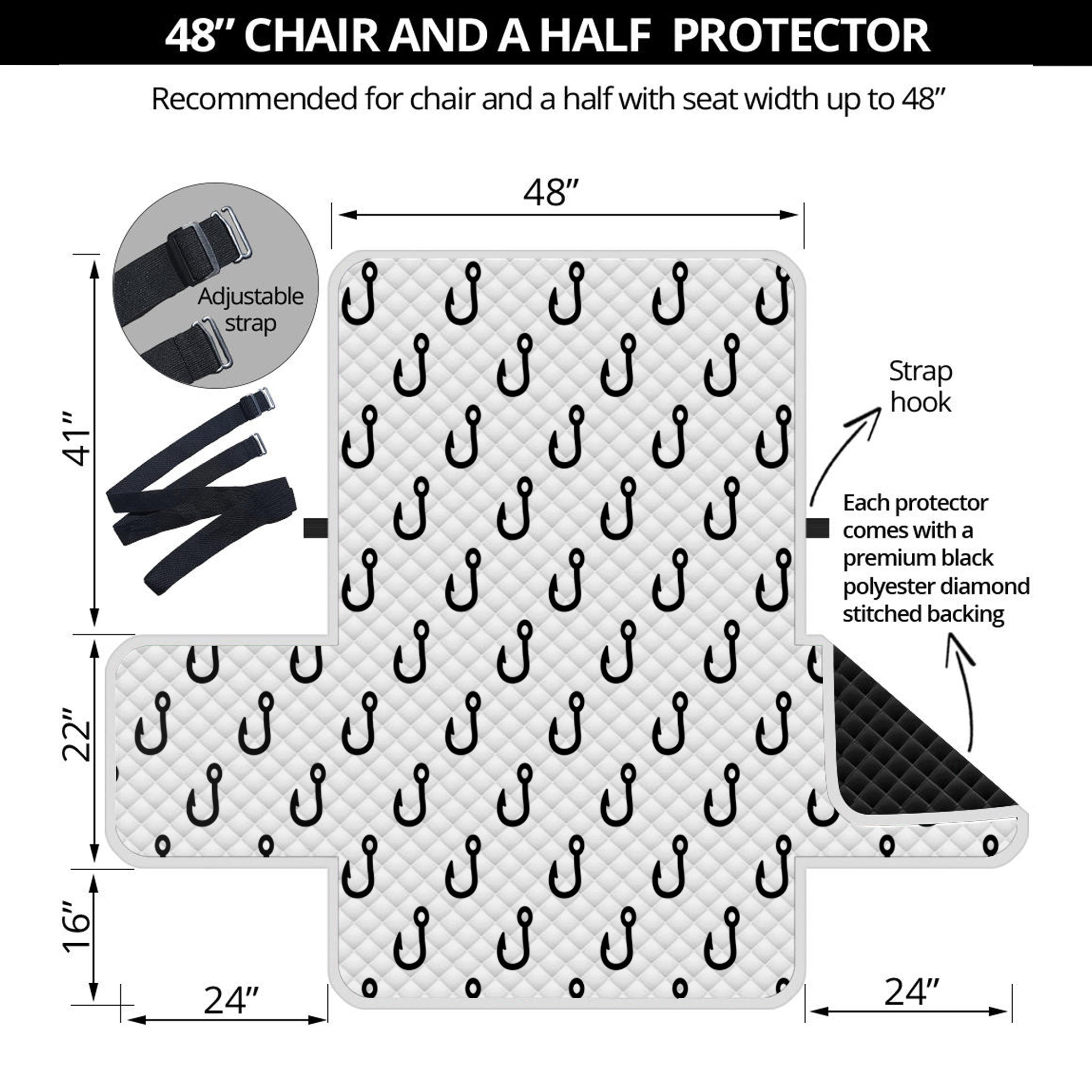 White And Black Fishing Hooks Print Half Sofa Protector