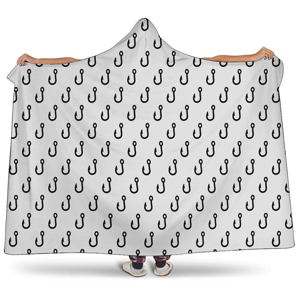 White And Black Fishing Hooks Print Hooded Blanket