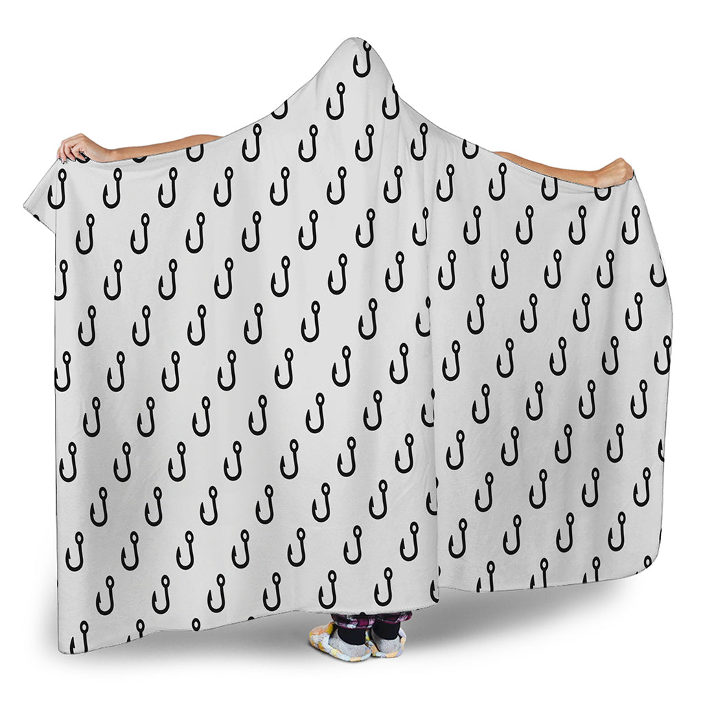 White And Black Fishing Hooks Print Hooded Blanket