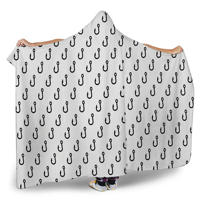 White And Black Fishing Hooks Print Hooded Blanket