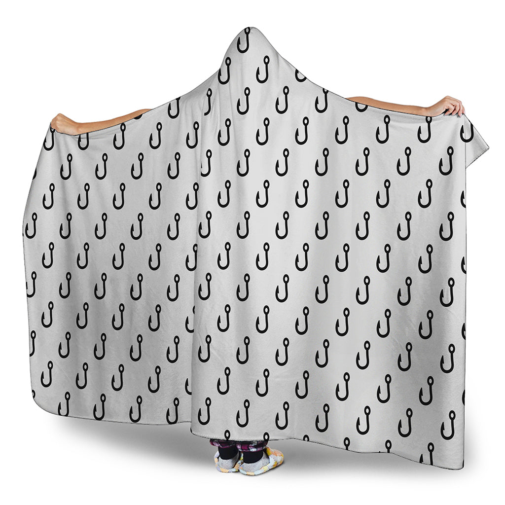 White And Black Fishing Hooks Print Hooded Blanket