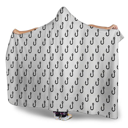 White And Black Fishing Hooks Print Hooded Blanket