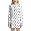 White And Black Fishing Hooks Print Pullover Hoodie Dress