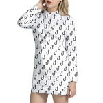 White And Black Fishing Hooks Print Hoodie Dress