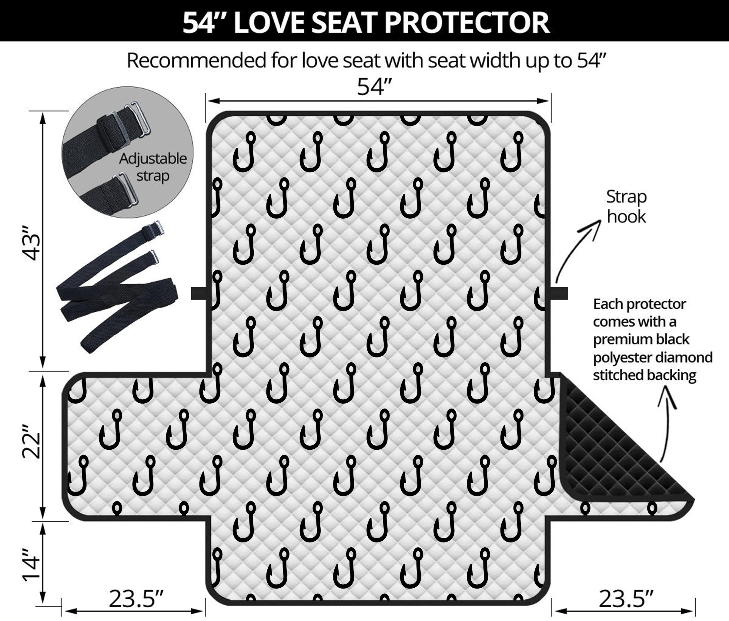 White And Black Fishing Hooks Print Loveseat Protector