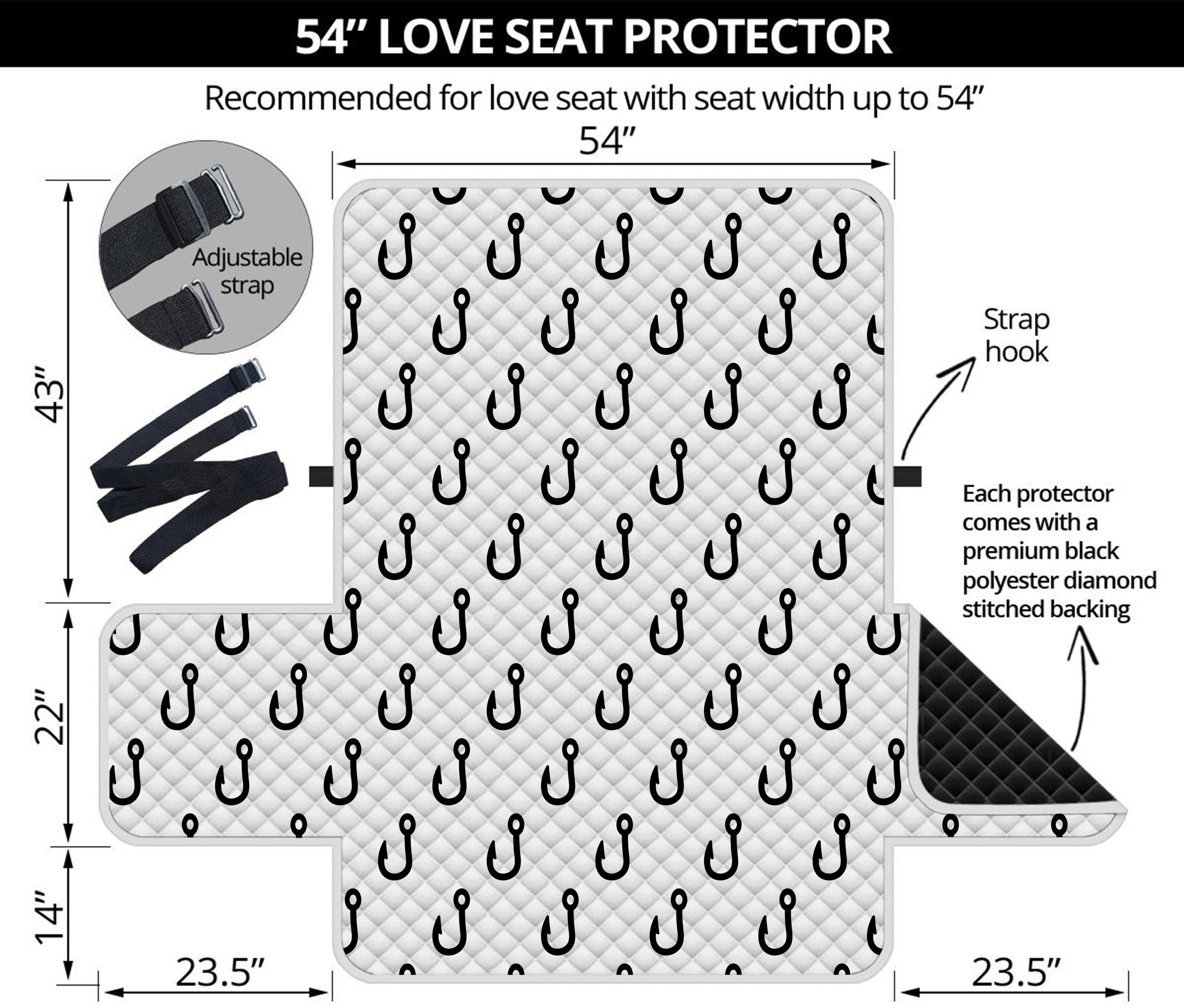 White And Black Fishing Hooks Print Loveseat Protector