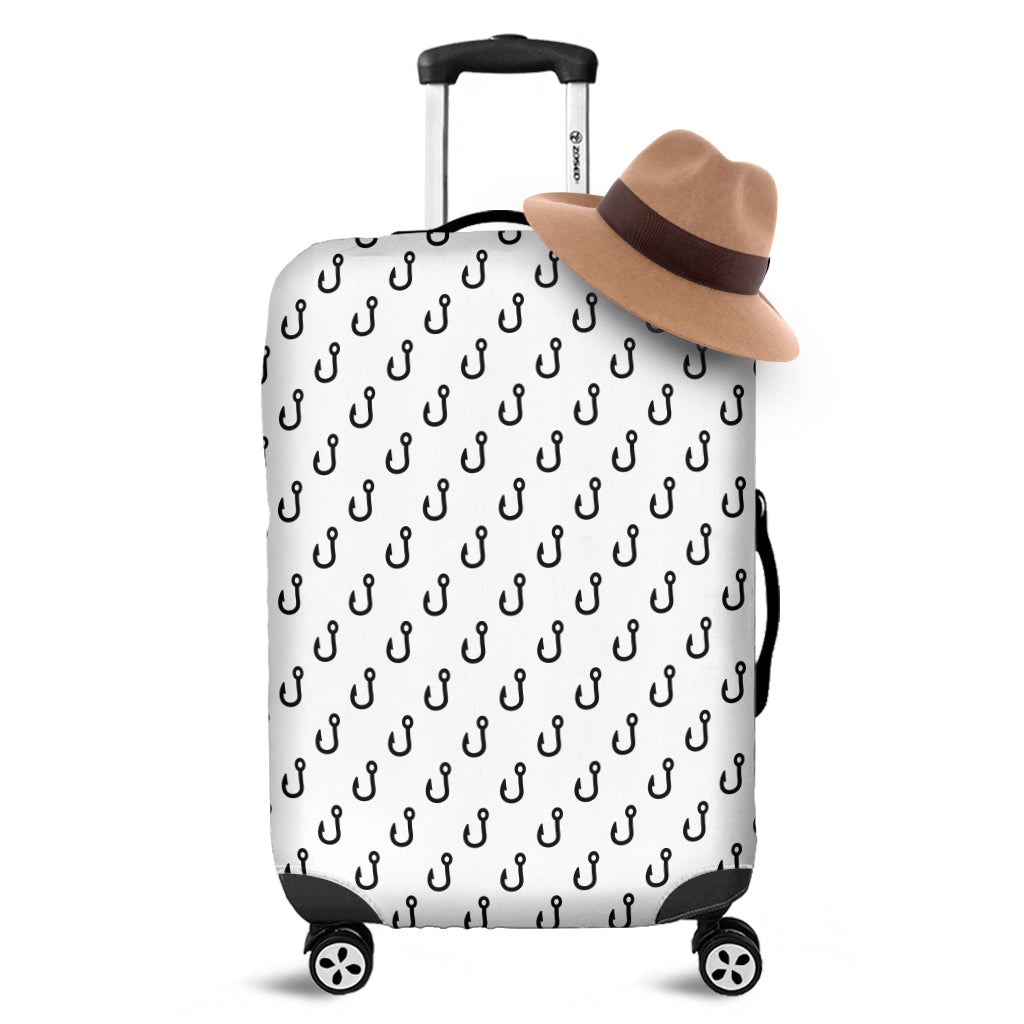 White And Black Fishing Hooks Print Luggage Cover