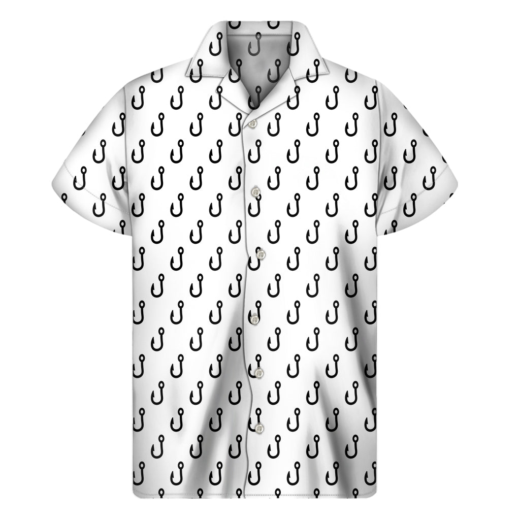 White And Black Fishing Hooks Print Men's Short Sleeve Shirt