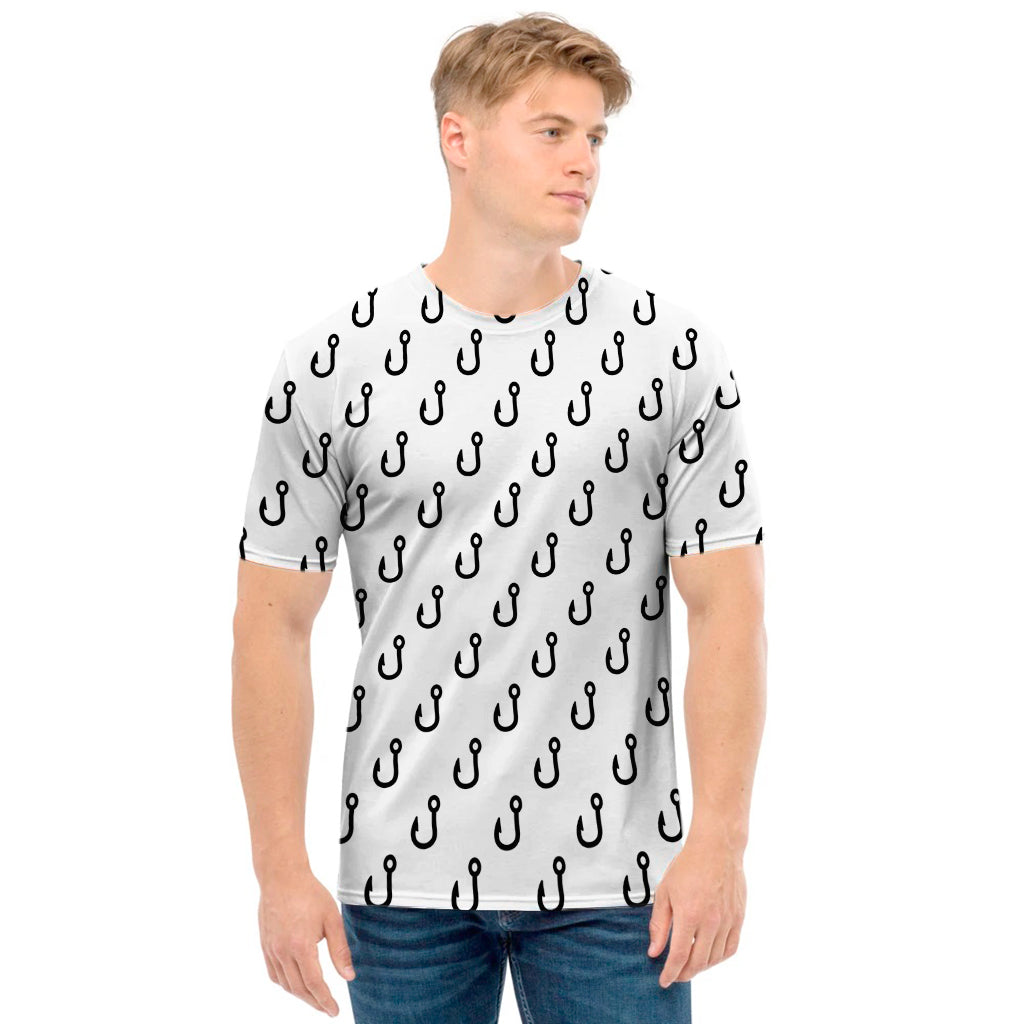 White And Black Fishing Hooks Print Men's T-Shirt