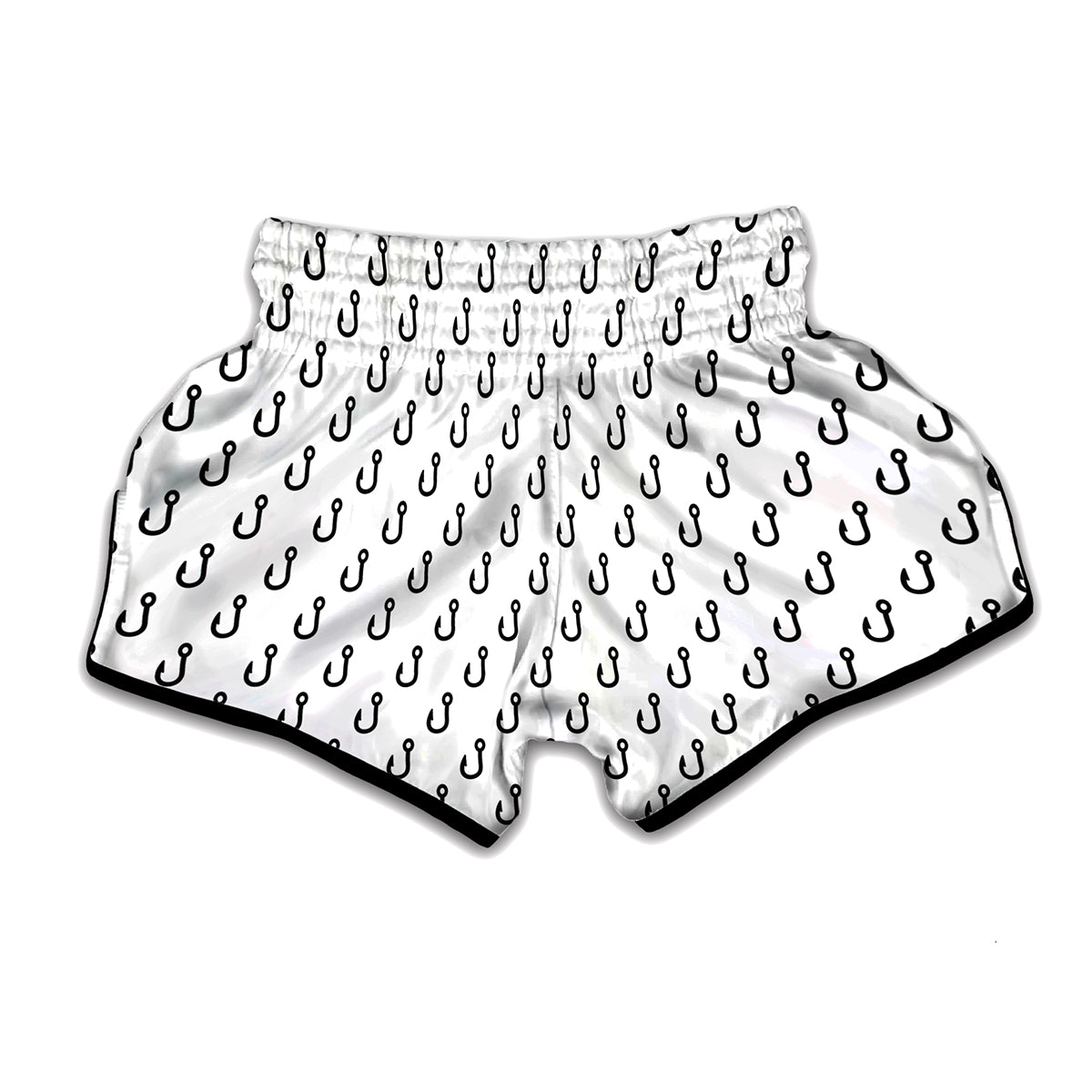 White And Black Fishing Hooks Print Muay Thai Boxing Shorts