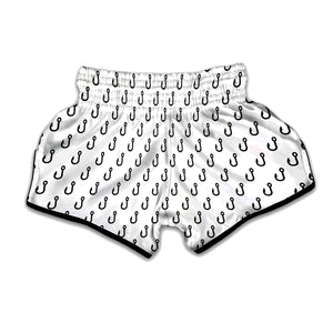 White And Black Fishing Hooks Print Muay Thai Boxing Shorts