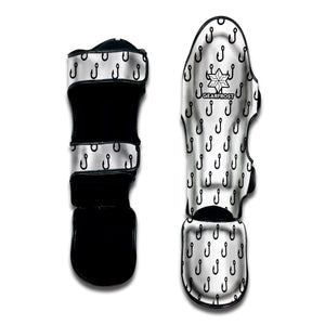 White And Black Fishing Hooks Print Muay Thai Shin Guard