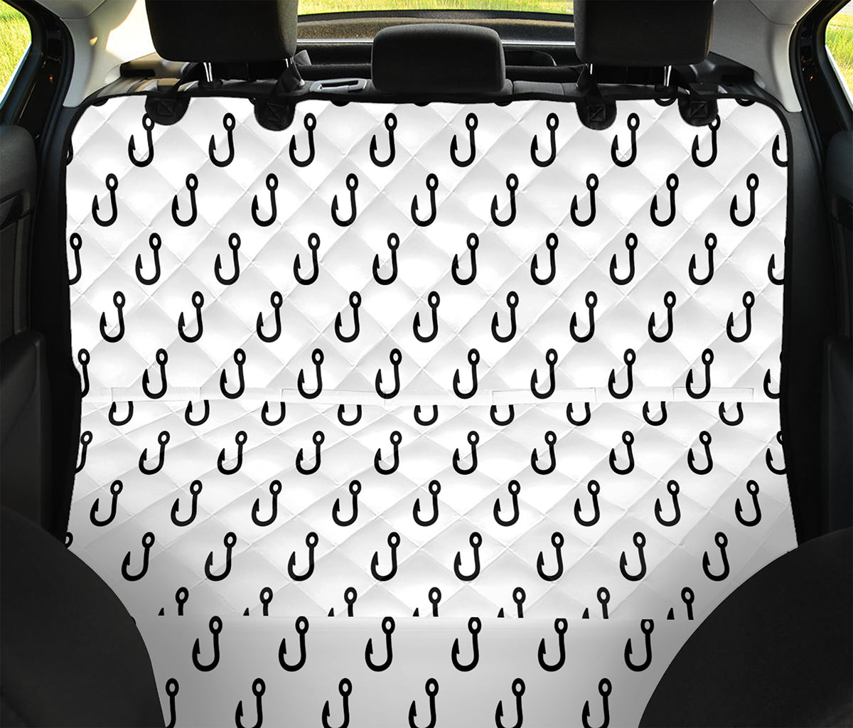 White And Black Fishing Hooks Print Pet Car Back Seat Cover