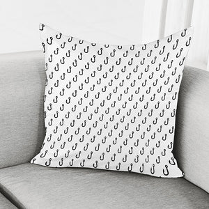 White And Black Fishing Hooks Print Pillow Cover