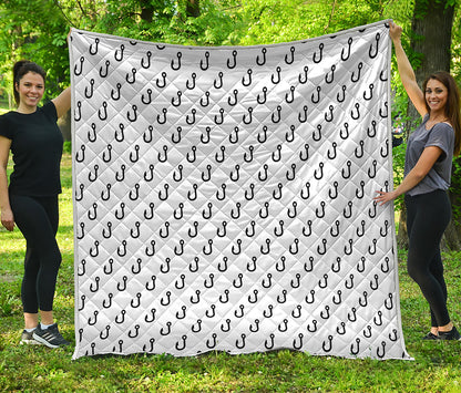 White And Black Fishing Hooks Print Quilt