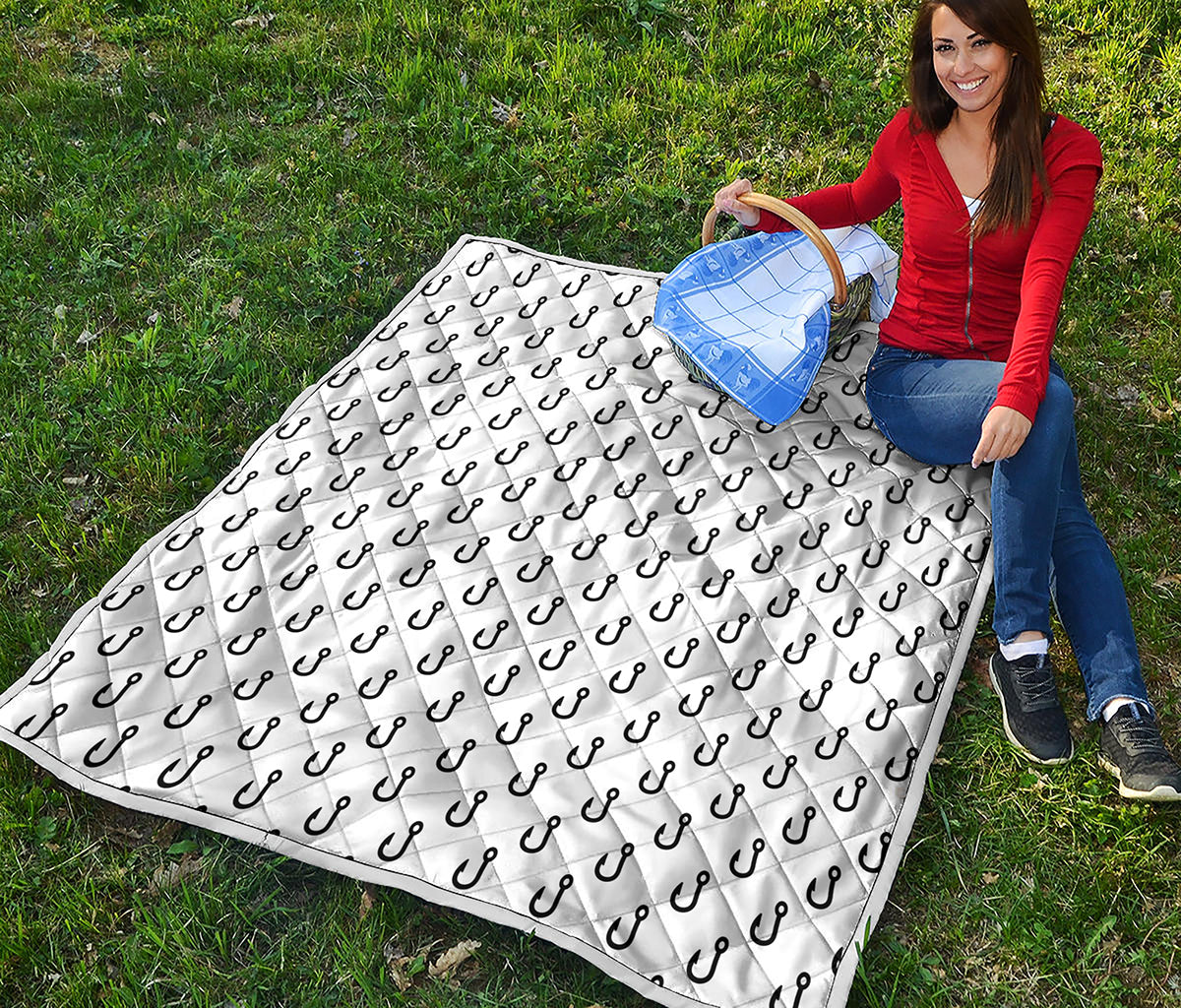 White And Black Fishing Hooks Print Quilt
