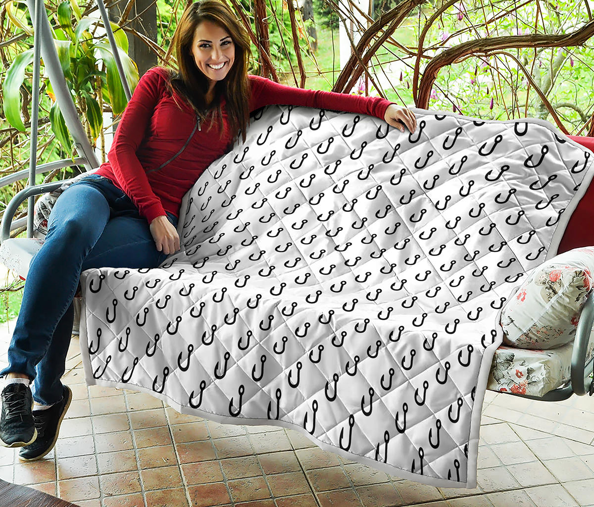 White And Black Fishing Hooks Print Quilt