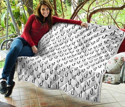 White And Black Fishing Hooks Print Quilt