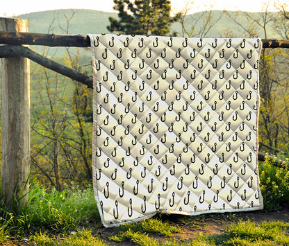 White And Black Fishing Hooks Print Quilt