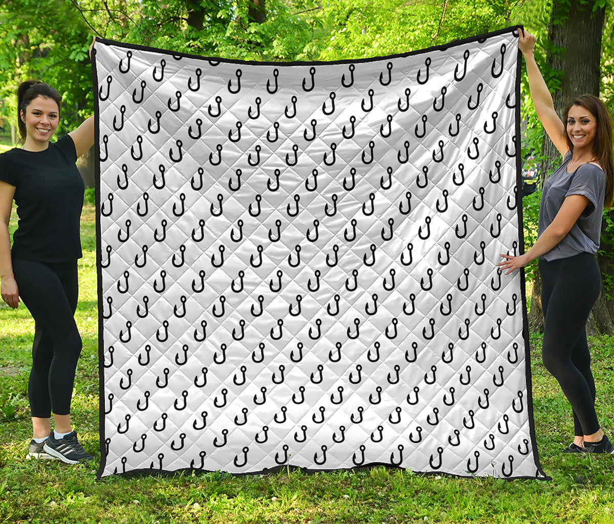 White And Black Fishing Hooks Print Quilt