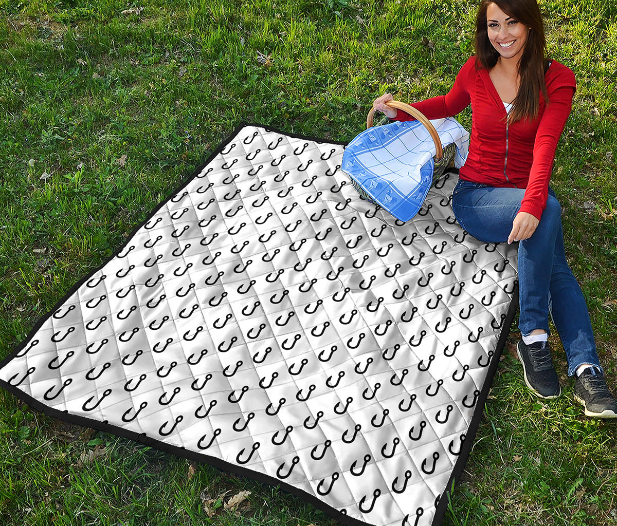 White And Black Fishing Hooks Print Quilt