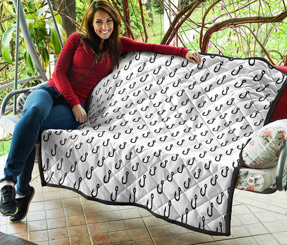 White And Black Fishing Hooks Print Quilt