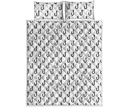 White And Black Fishing Hooks Print Quilt Bed Set