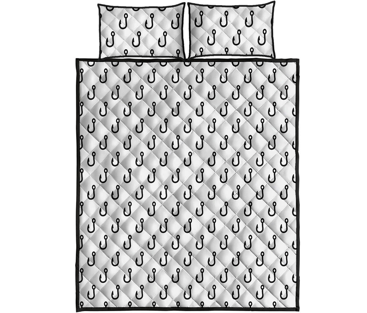 White And Black Fishing Hooks Print Quilt Bed Set