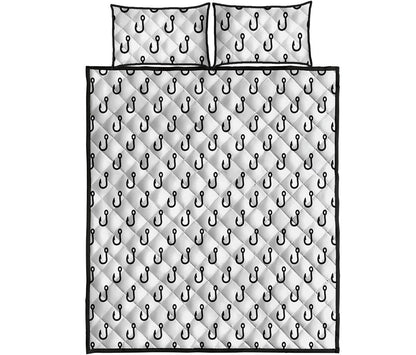 White And Black Fishing Hooks Print Quilt Bed Set