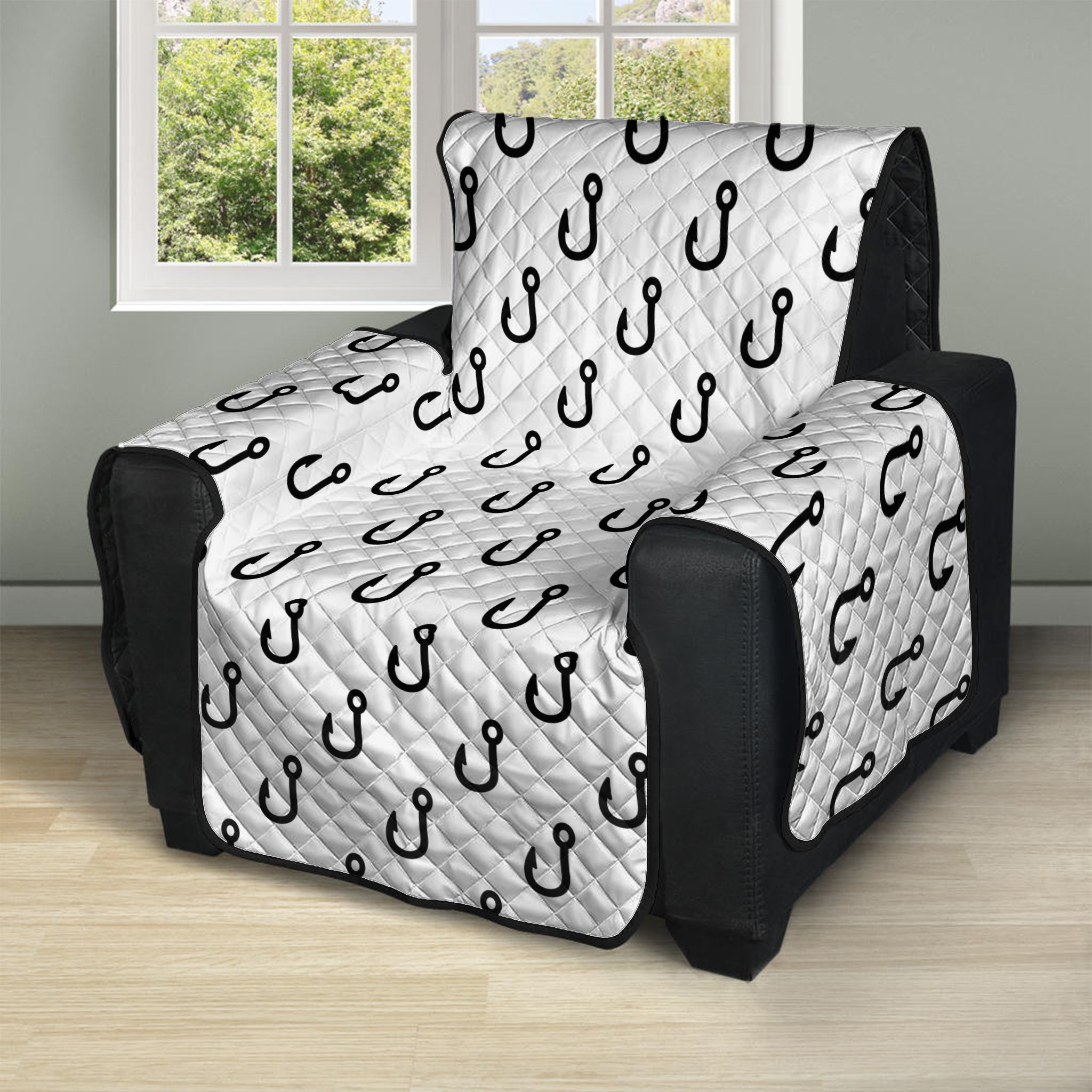 White And Black Fishing Hooks Print Recliner Protector