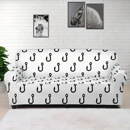 White And Black Fishing Hooks Print Sofa Cover