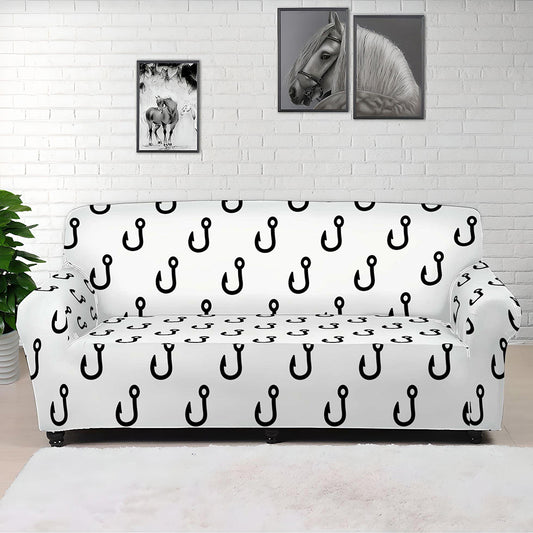 White And Black Fishing Hooks Print Sofa Cover