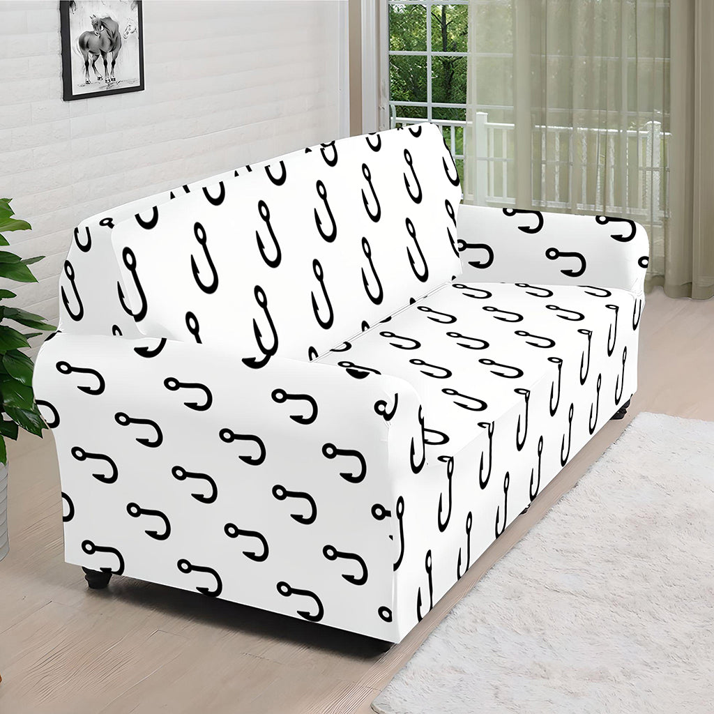 White And Black Fishing Hooks Print Sofa Cover