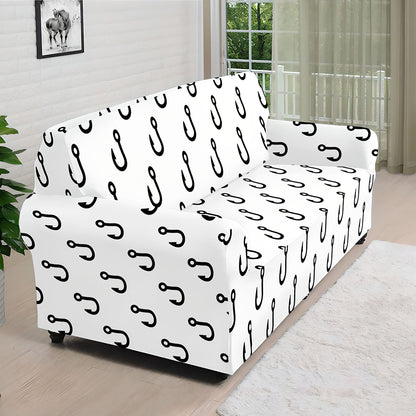 White And Black Fishing Hooks Print Sofa Cover