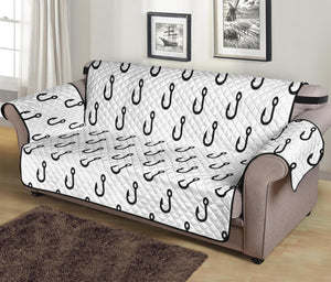 White And Black Fishing Hooks Print Sofa Protector