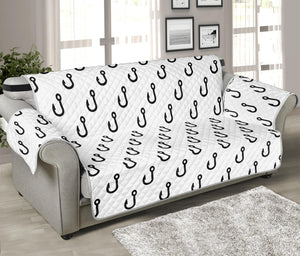 White And Black Fishing Hooks Print Sofa Protector