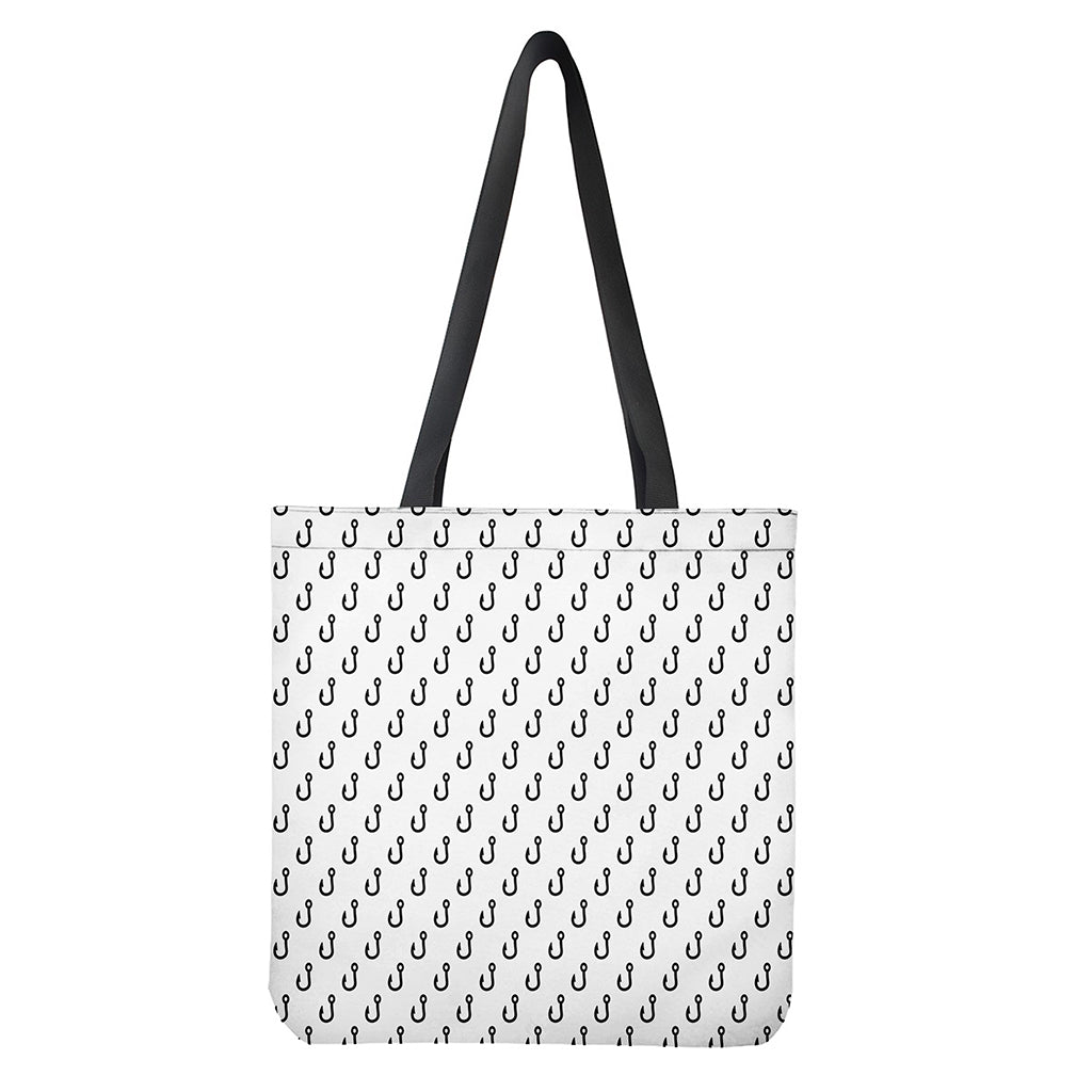 White And Black Fishing Hooks Print Tote Bag