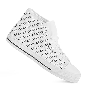 White And Black Fishing Hooks Print White High Top Shoes