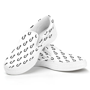 White And Black Fishing Hooks Print White Slip On Shoes