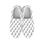 White And Black Fishing Hooks Print White Slip On Shoes