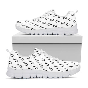 White And Black Fishing Hooks Print White Sneakers