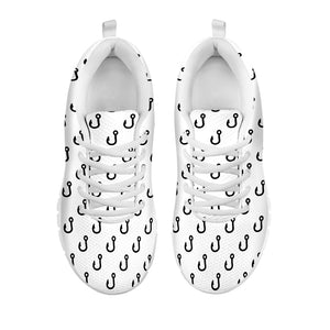 White And Black Fishing Hooks Print White Sneakers