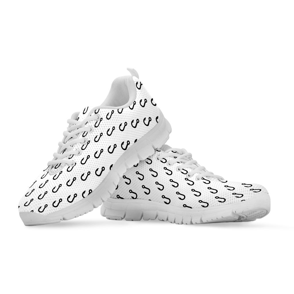 White And Black Fishing Hooks Print White Sneakers