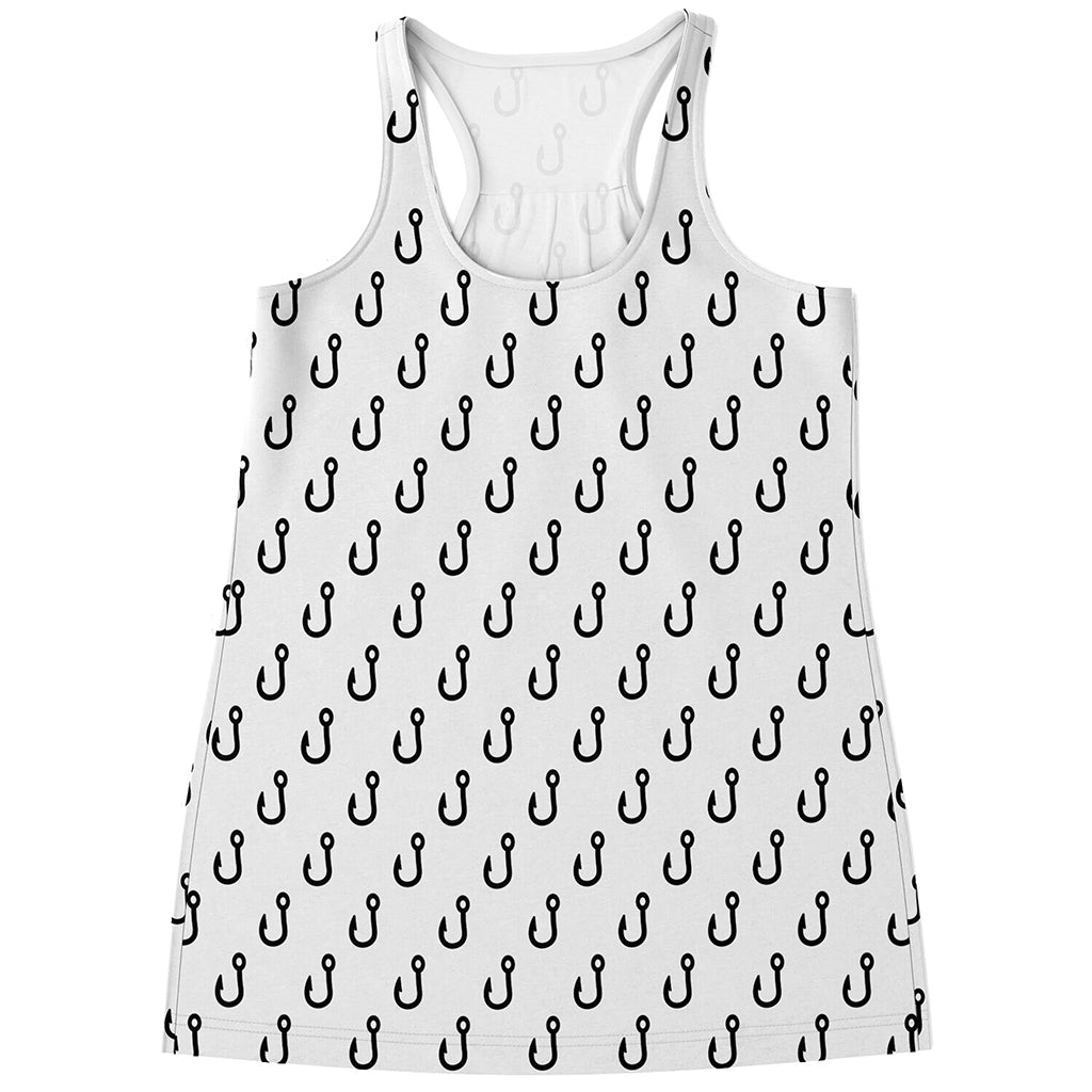 White And Black Fishing Hooks Print Women's Racerback Tank Top