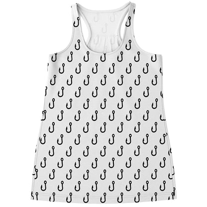 White And Black Fishing Hooks Print Women's Racerback Tank Top